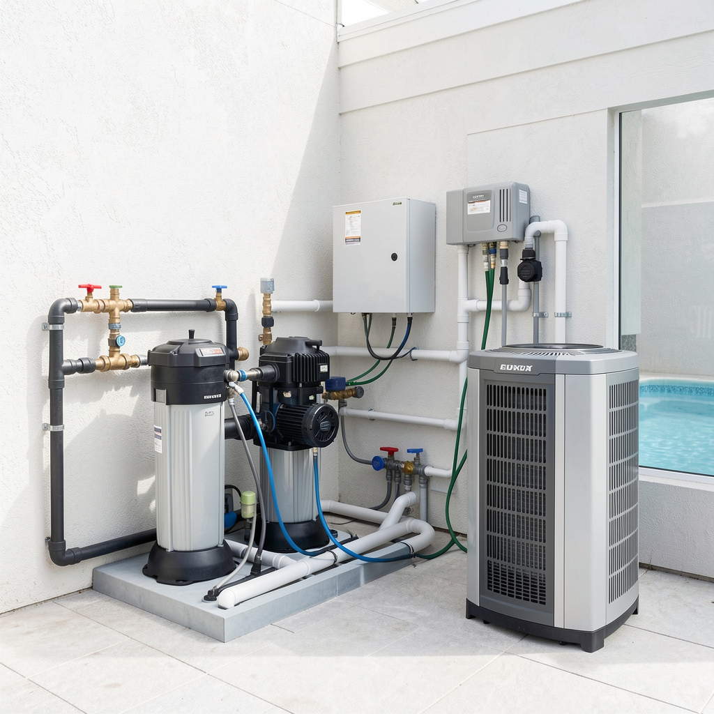 Professional pool equipment setup